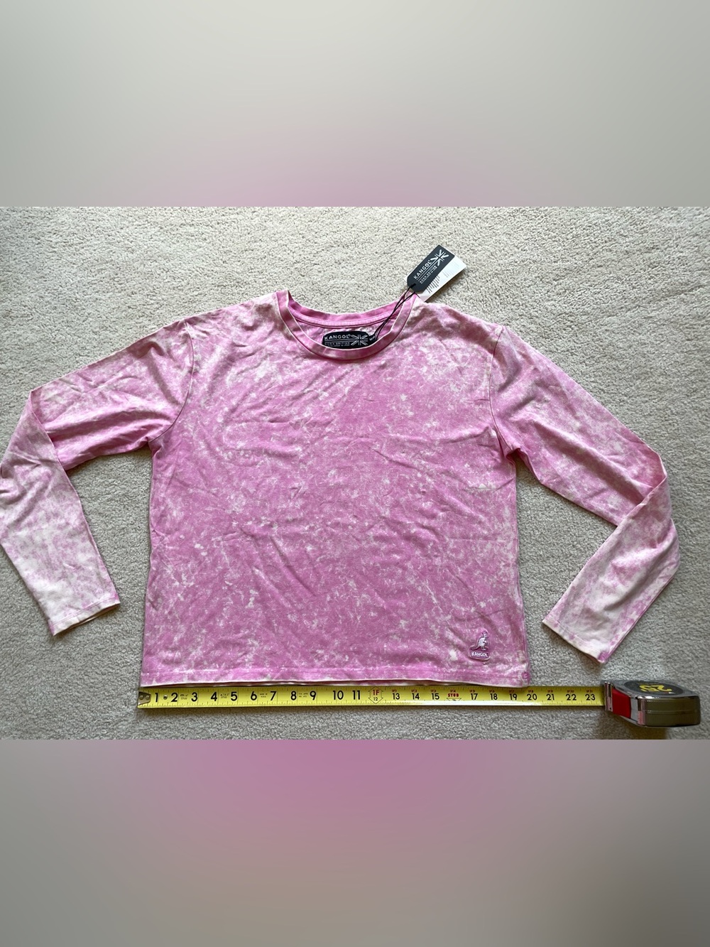 Kangol Pink Acid-Wash Long Sleeve Crewneck Top